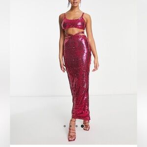 Simmi London pink sparkle skirt two piece set with crop top tank top